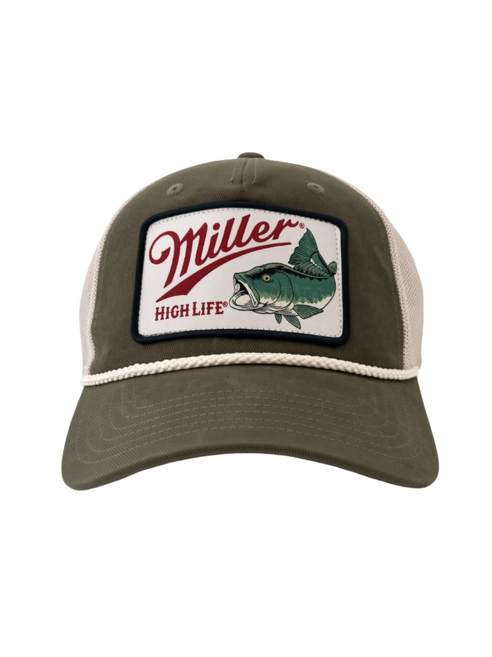 Official Miller High Life Bass Fish Trucker Cap Rope Detail Green Hat NWT